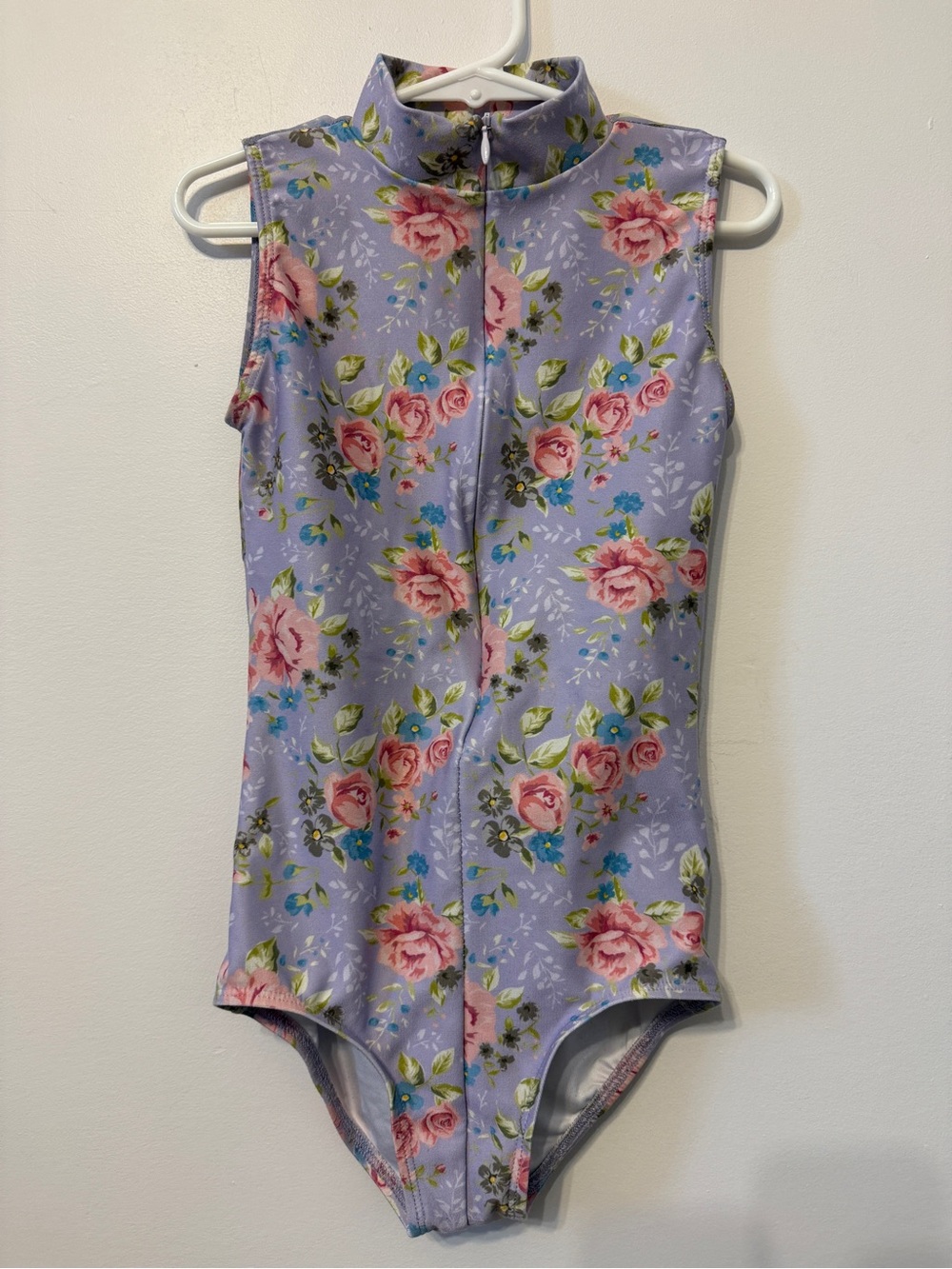 Ainsliewear Zip Front Girls Large 10-12 Floral Dance Bodysuit Leotard Lavender